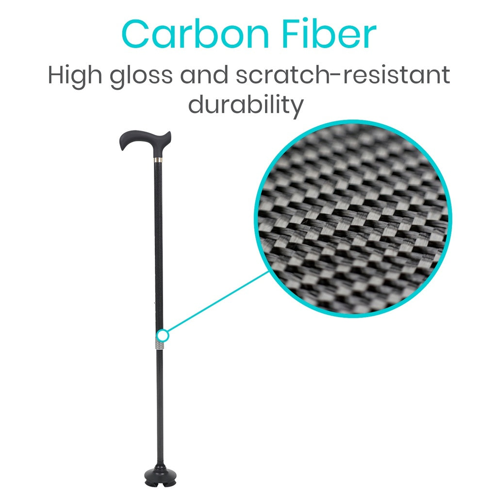 Carbon fiber walking cane with high gloss and scratch-resistant durability text