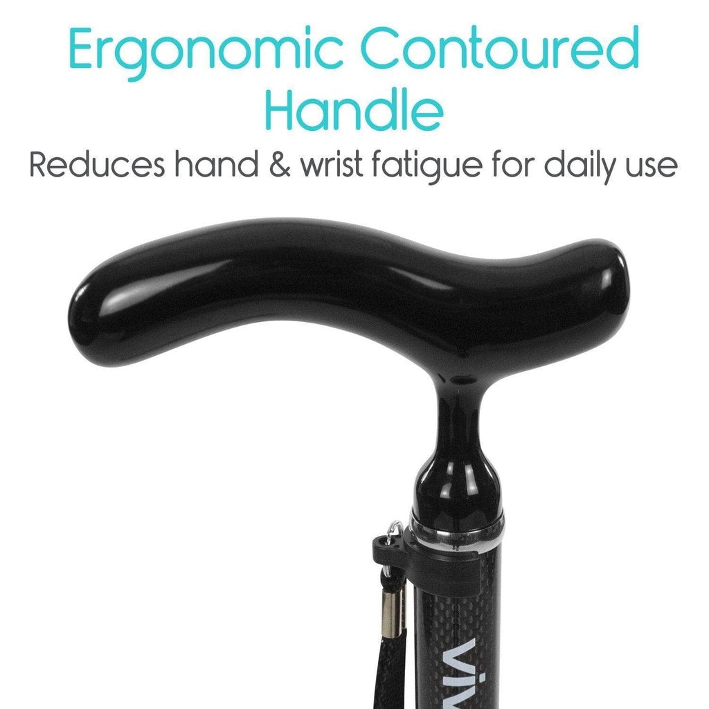 Ergonomic contoured handle with text on a white background
