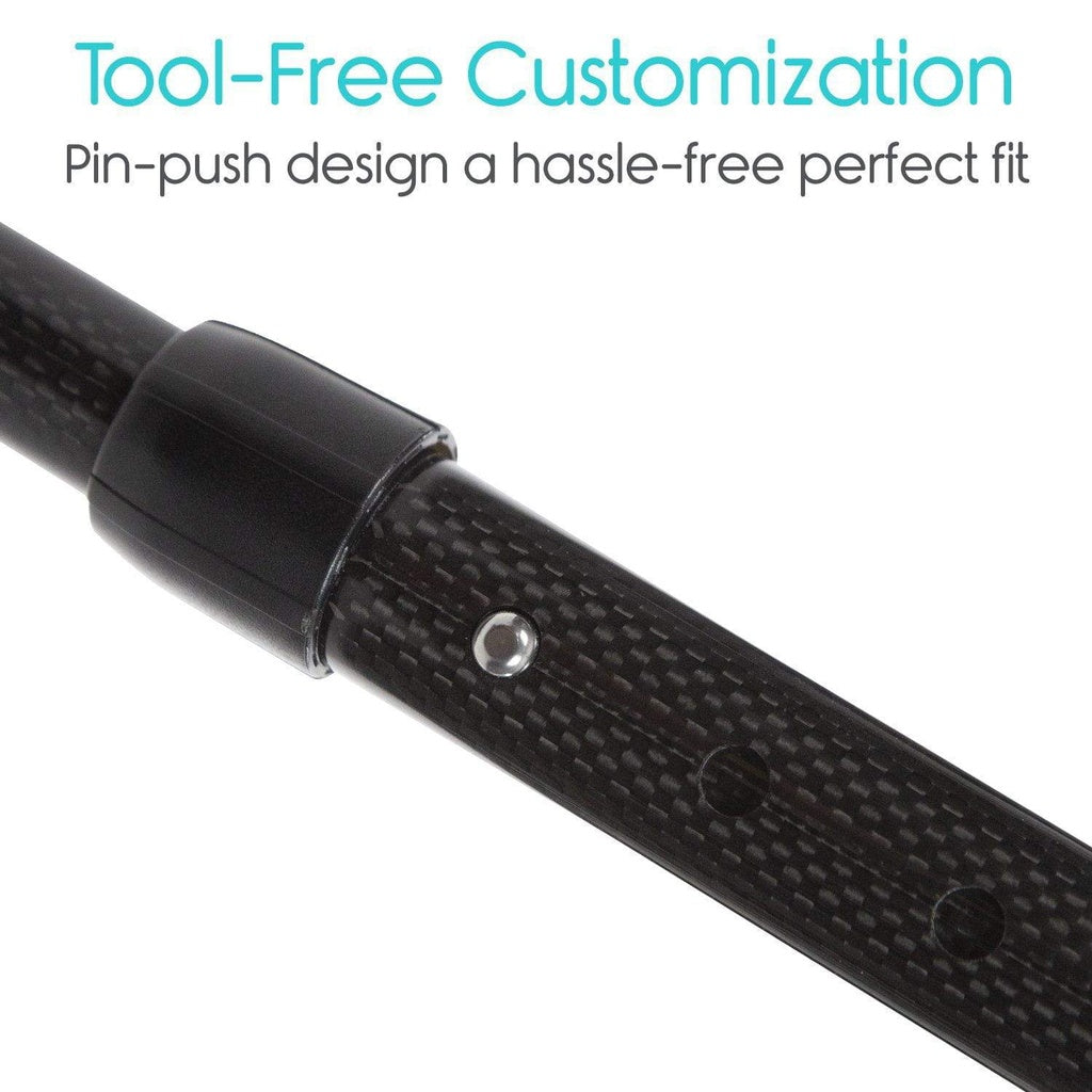 Black carbon fiber rod with tool-free customization feature on a white background