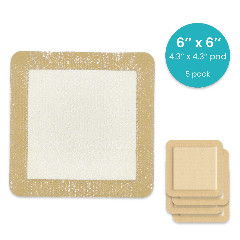 6x6 inch bandage pad with a stack of smaller pads on a white background