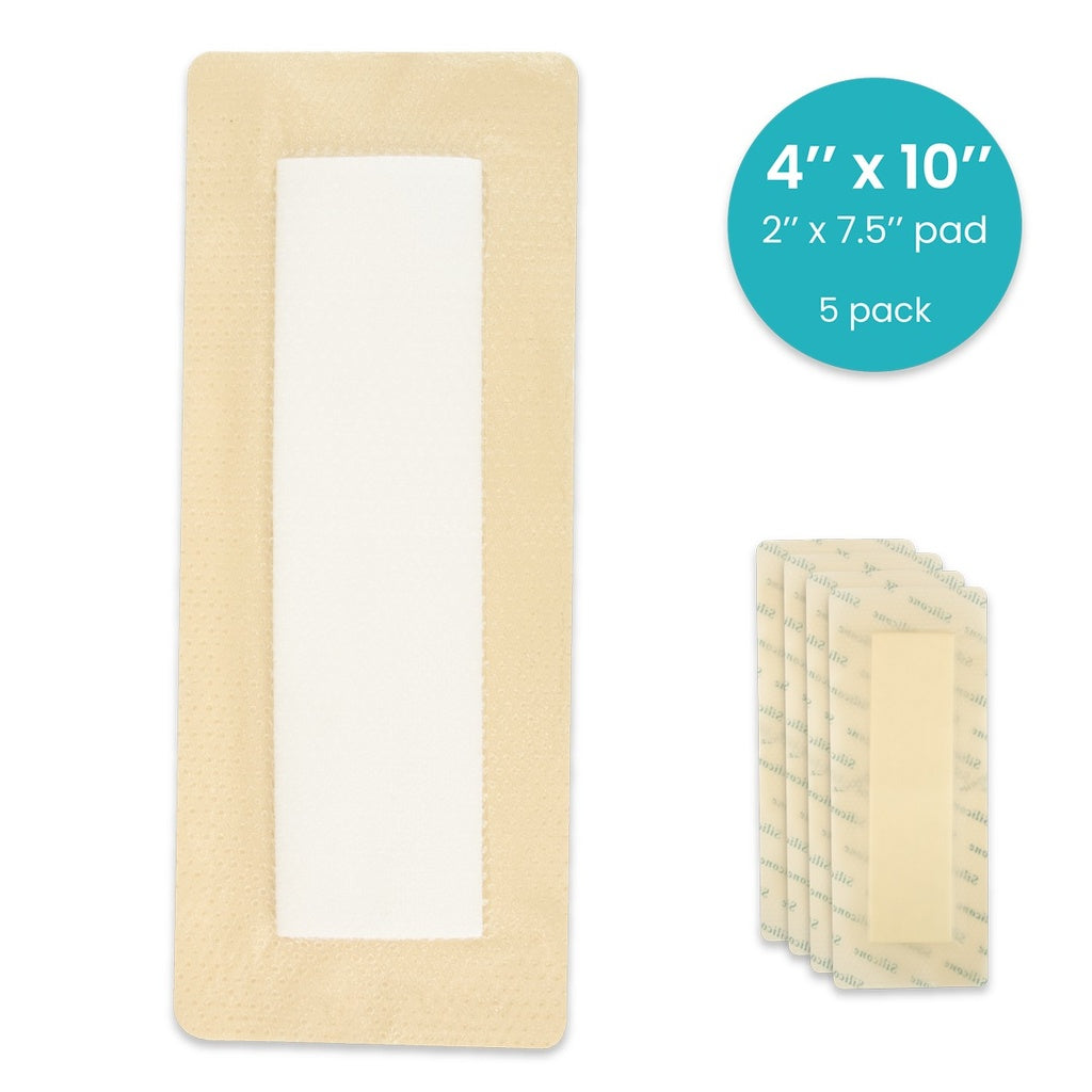 Beige and white pad with a stack of five pads on a white background