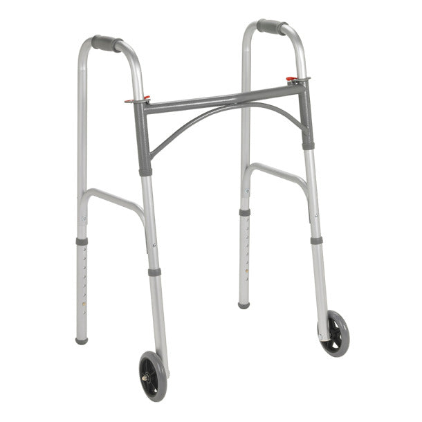 Silver walker with wheels on a white background