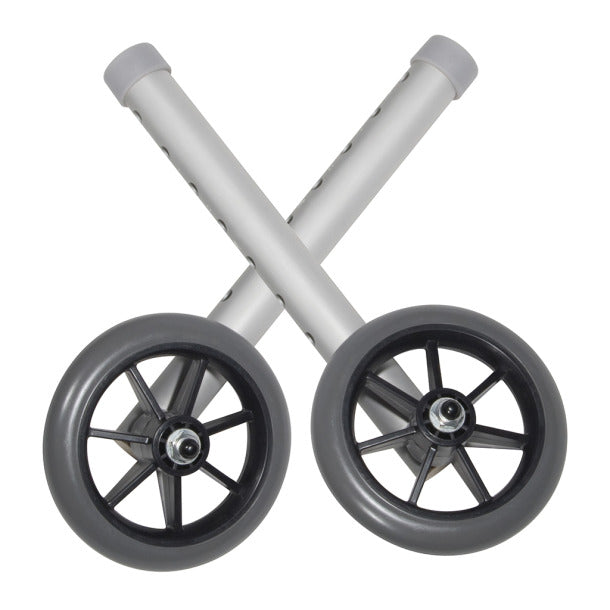 Two crossed metal bars with wheels on a white background