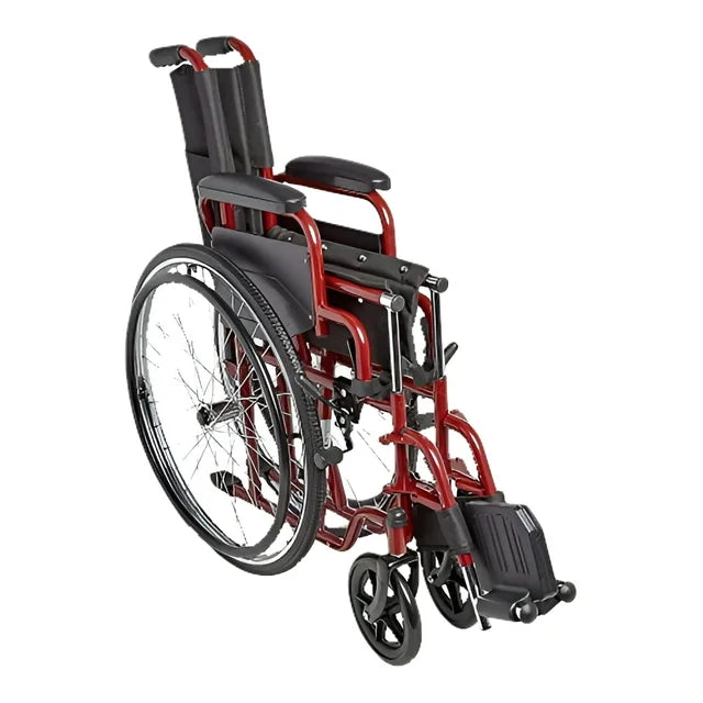 Red and black wheelchair on a white background