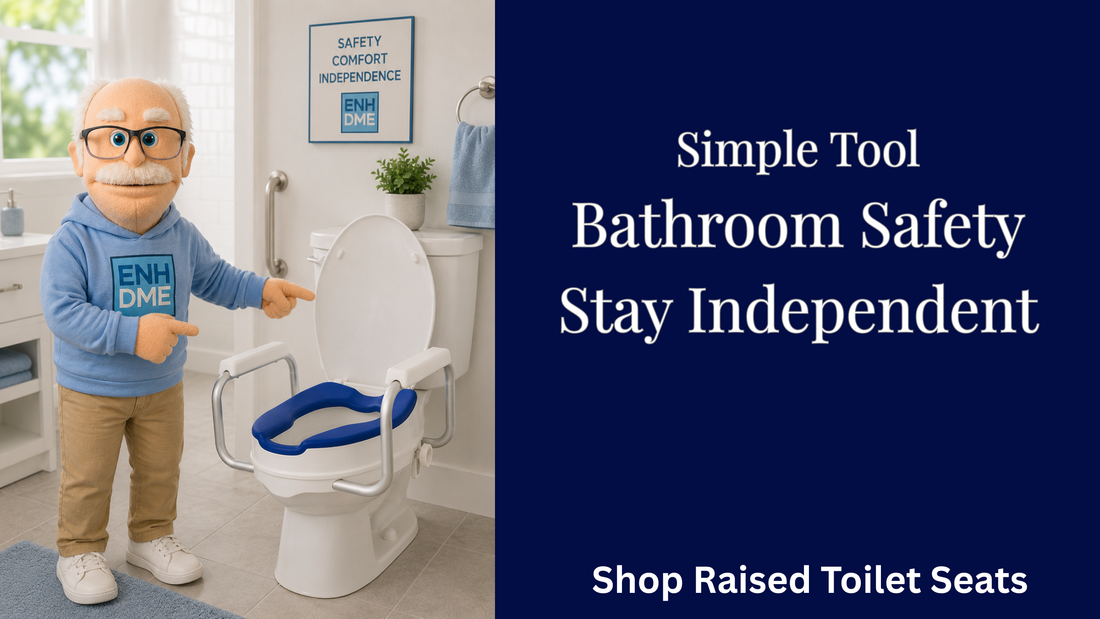 Grampa pointing at at Raised Toilet Seat