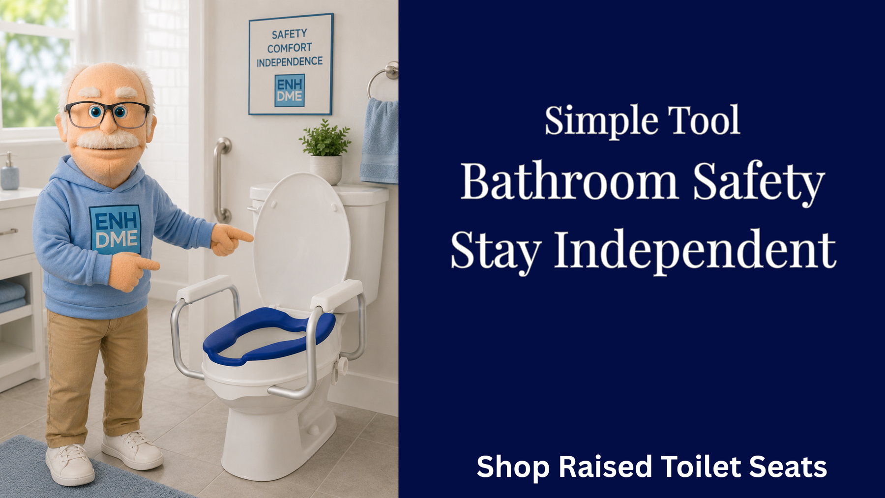 Grampa pointing at at Raised Toilet Seat