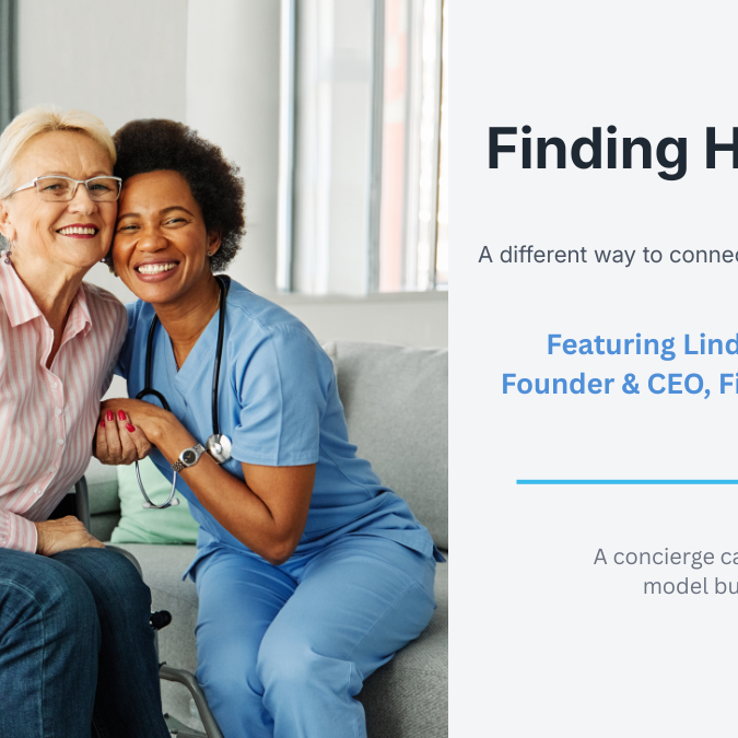 Caregiver sitting with a senior client.