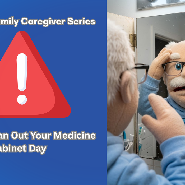 man at mirror looking at expired medications