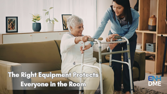 Caregiver helping up a loved one with a walker