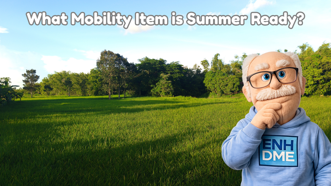 Grampa pondering on what mobility item to use during the summer months