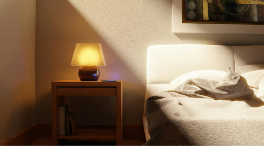Moody bedroom bedside lamp warm light