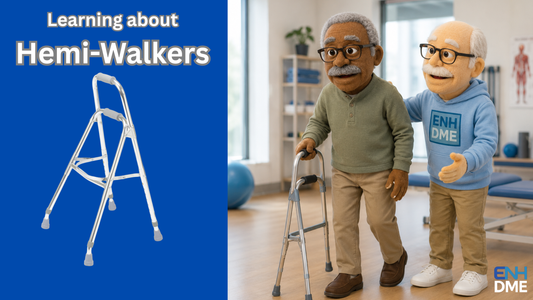 Caregiver showing someone how to use a Hemi-walker