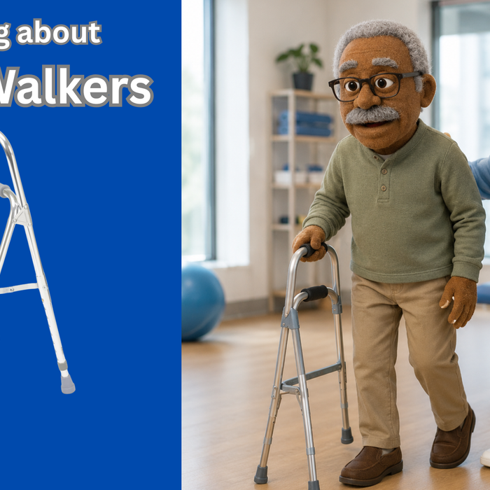 Caregiver showing someone how to use a Hemi-walker