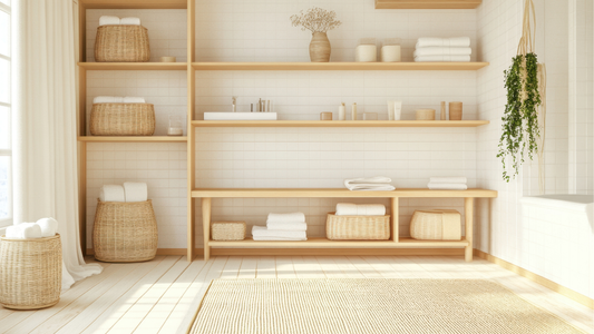 Luxury bathroom with shelving