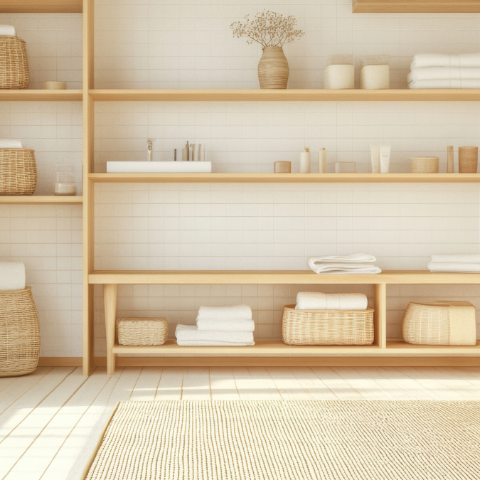 Luxury bathroom with shelving