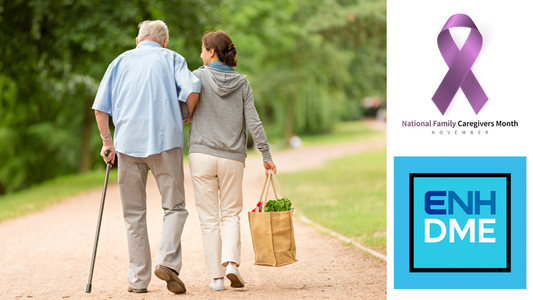 Caregiver walking with her Senior loved one