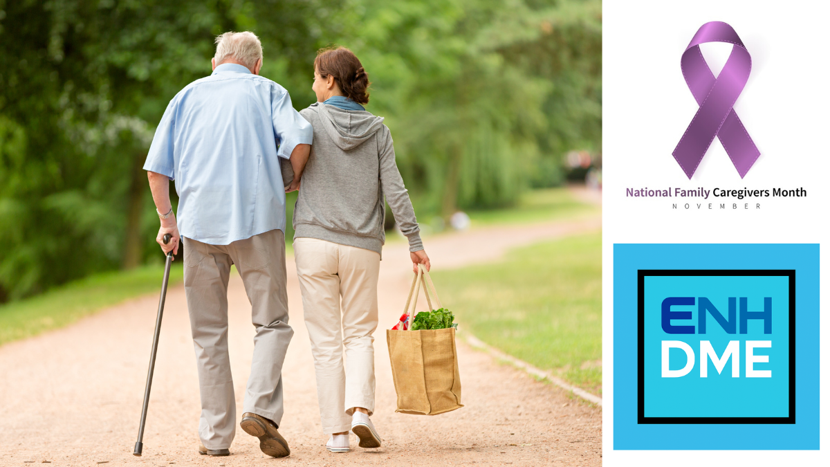 Caregiver walking with her Senior loved one
