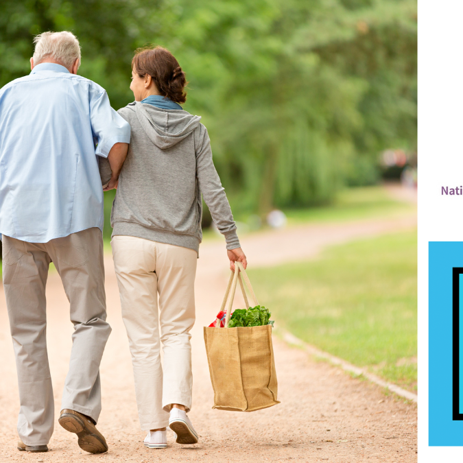 Caregiver walking with her Senior loved one