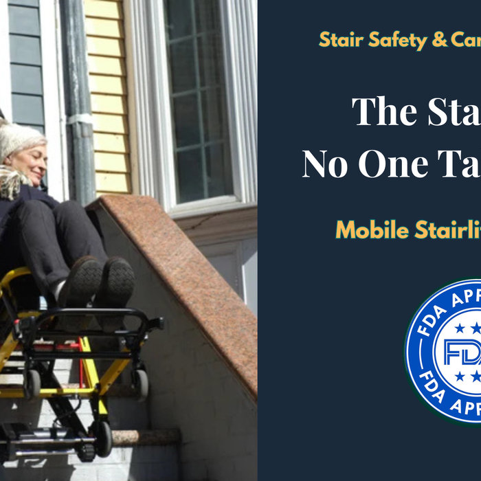 Caregiver helping someone get down the steps using a stairlift 