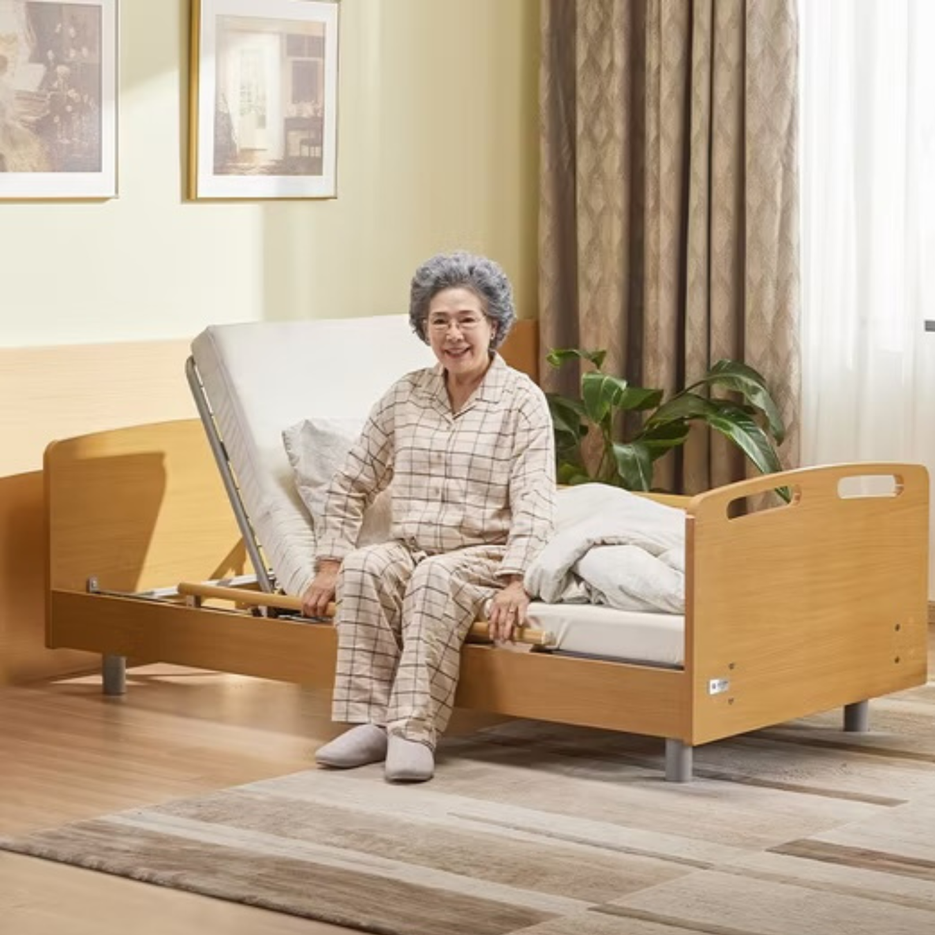 Adjustable home hospital bed with positioning controls for comfort and support