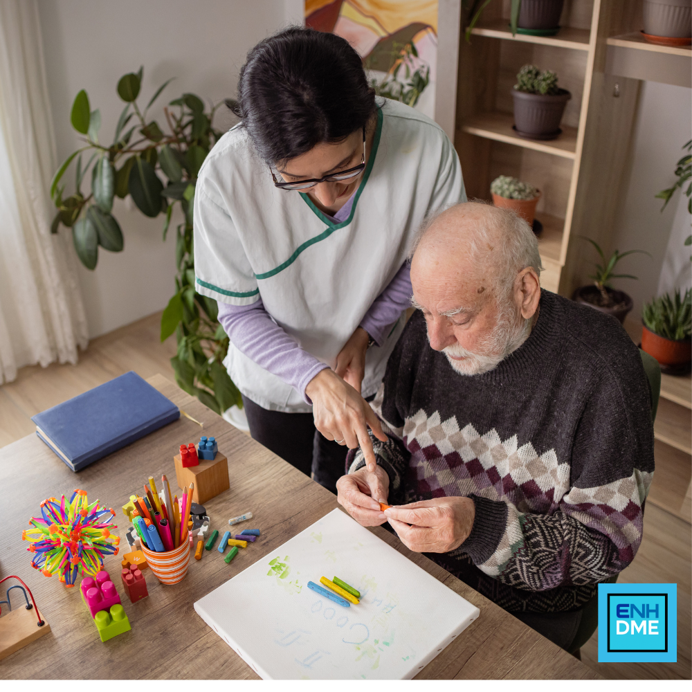 Caregiver helping a client with dementia