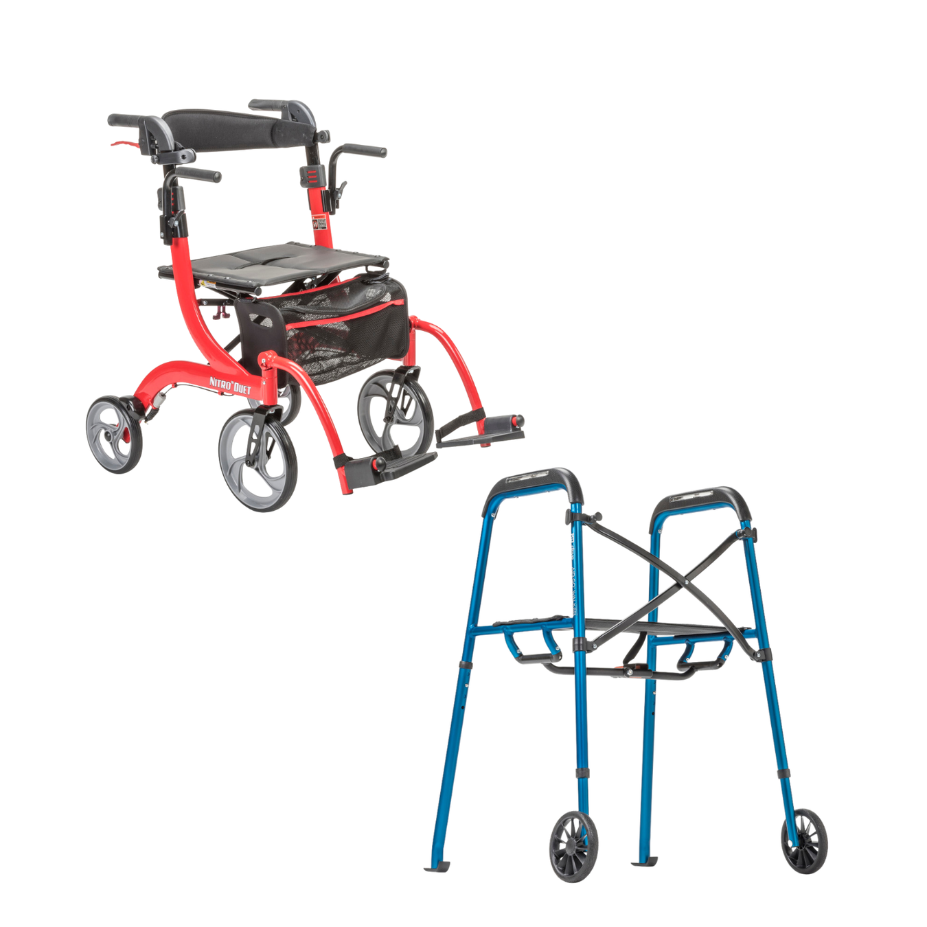 4-wheel rollator walker with padded seat, storage pouch, and hand brakes