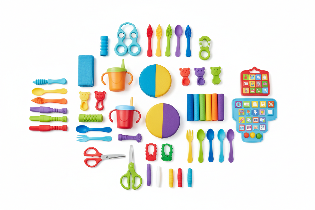 Adaptive tools and positioning aids designed for children's daily living support