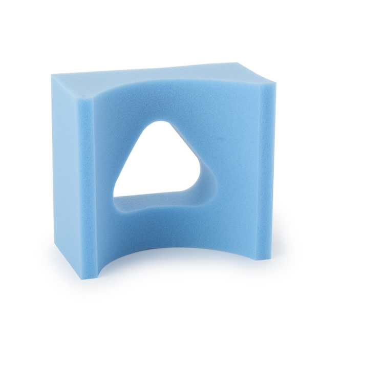 Blue foam pillow for neck relief. 