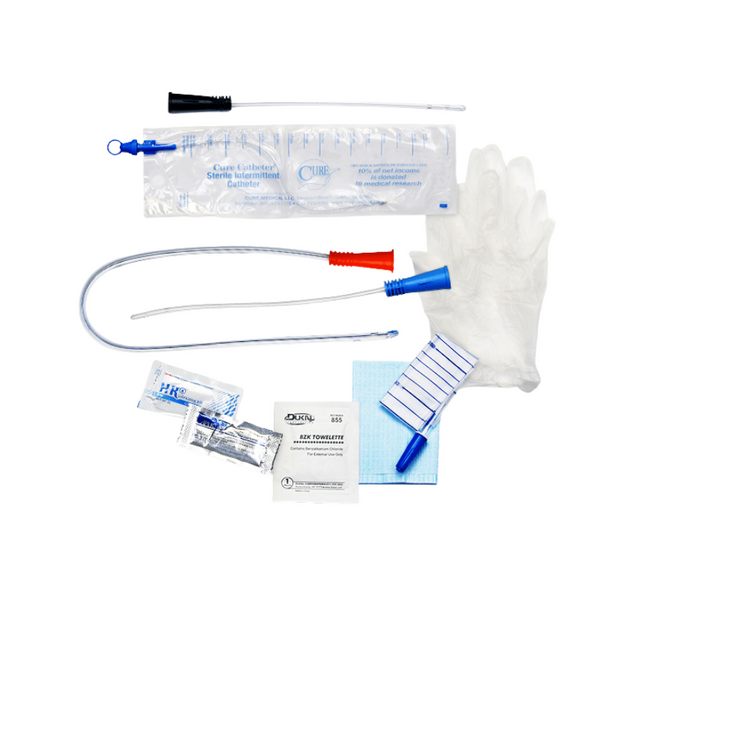 Catheter kit with tubing and gloves