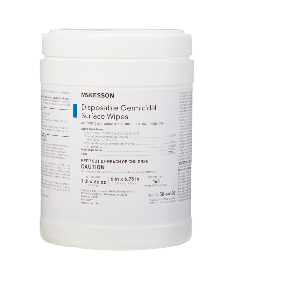 A container of Disposable Surface wipes
