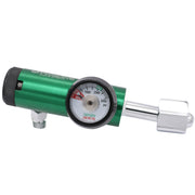 Green oxygen tank with pressure gauge on a white background