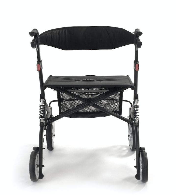Black walker with seat on a white background