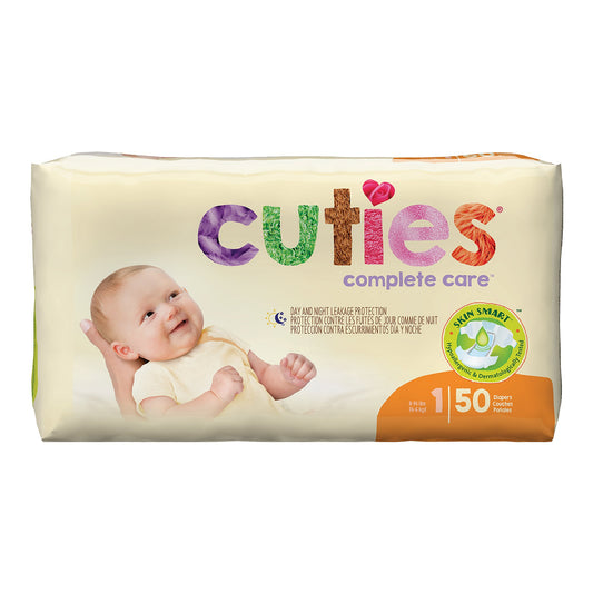 Pack of Cuties diapers with a baby illustration on a white background
