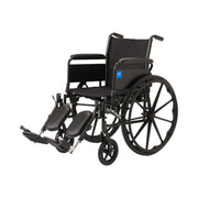 Black wheelchair with a blue logo on a white background