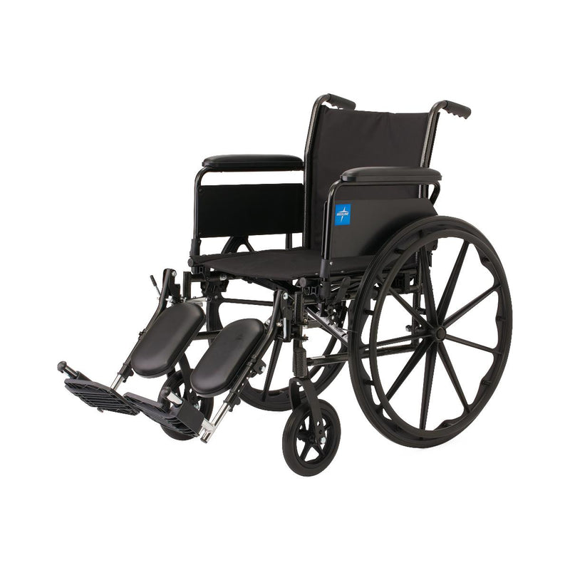 Black wheelchair with a blue logo on a white background