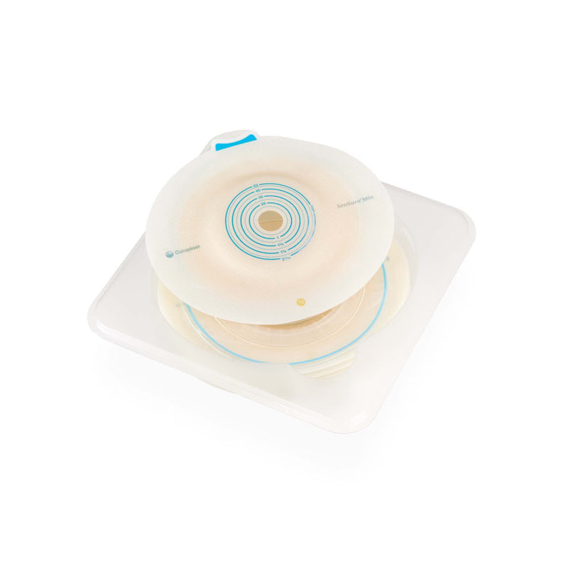 Medical device, possibly a stoma bag, on a white background