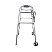 Silver walker with wheels on a white background
