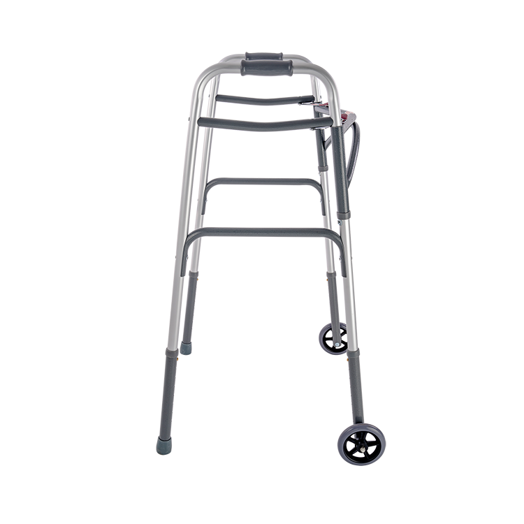 Silver walker with wheels on a white background