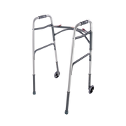 Silver walker with wheels on a white background