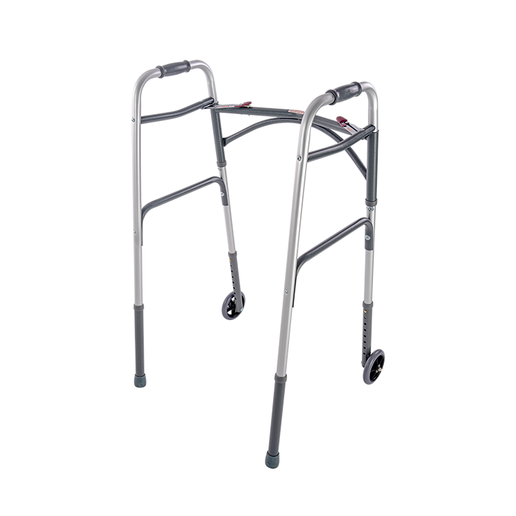 Silver walker with wheels on a white background