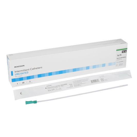 Box of Intermittent Catheters with a catheter on a white background