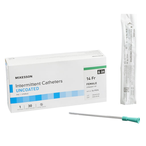Box of Urethral Catheter McKesson Straight Tip Uncoated PVC 14 Fr. 6 Inch Length