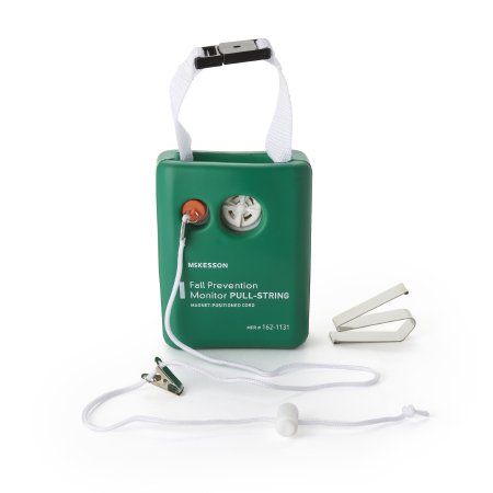 Green fall prevention monitor with pull-string on a white background