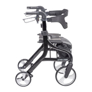 Black rollator with four wheels on a white background