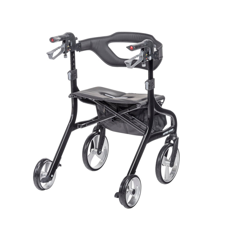 Black rollator walker on a white background