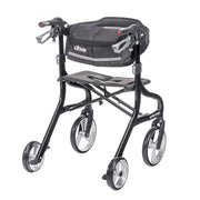 Black walker with seat and bag on a white background