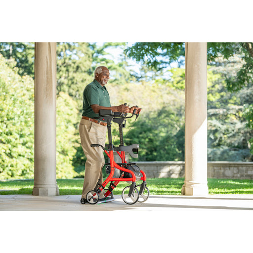 man using upright rollator
