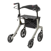 Gray and black rollator walker on a white background
