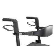 Black metal arm support with adjustable straps on a white background