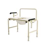 Beige bathroom safety frame with seat and armrests on a white background